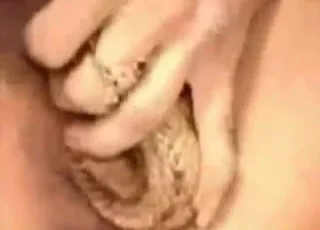 Blonde moans during snake fuck on yellow bed