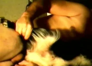 Tubby guy gets off with dog in sideways position