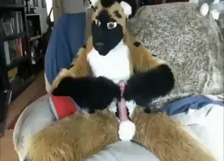 Solo furry gooner jerking it in zoophile porn clip