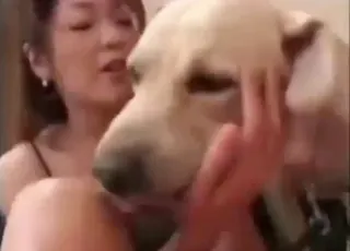 Anorexic Japanese girl gets doggy style from white dog