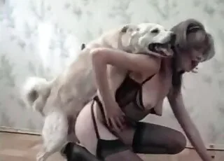 Mature lady in lingerie takes sex on all fours